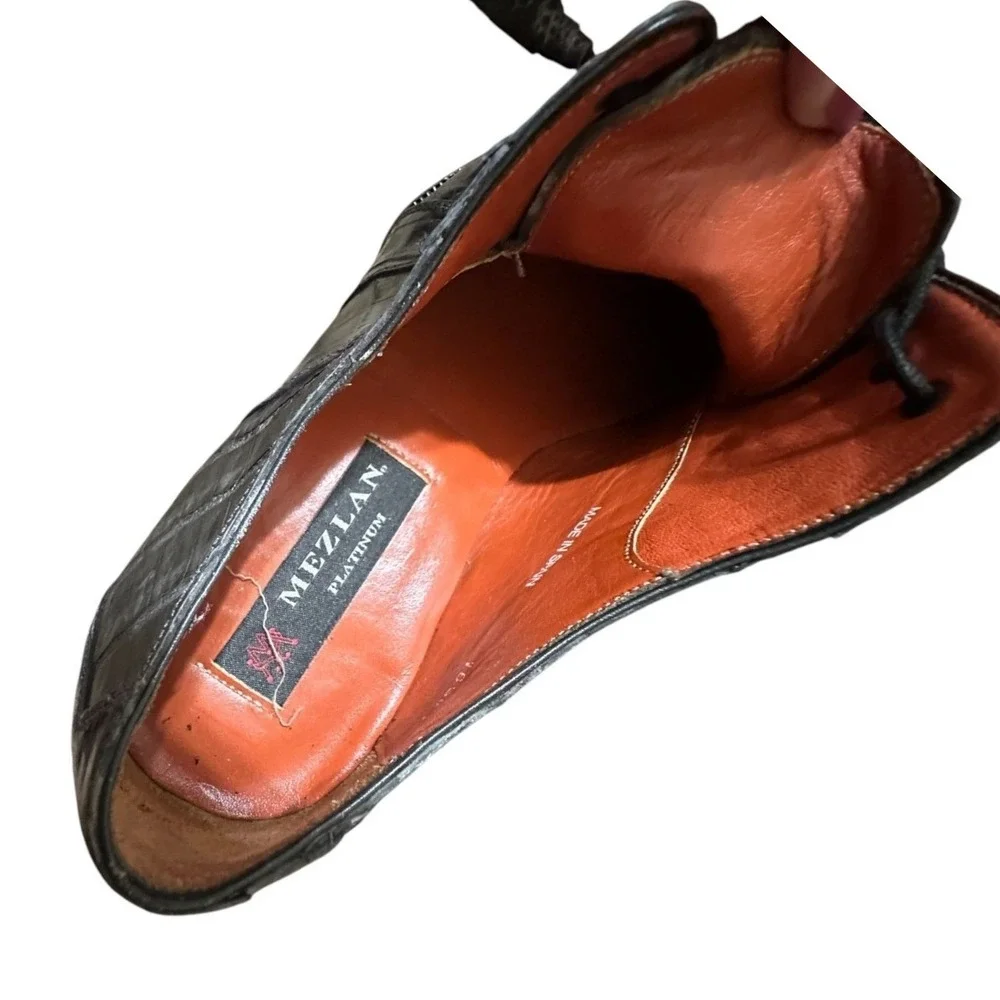 Mezlan Platinum Kingman Black Exotic Caiman Leather Shoes Vibram Sole 9.5 Spain